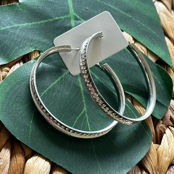 BOGO FREE SILVER HOOP EARRINGS CRYSTALS - Picture 3 of 5